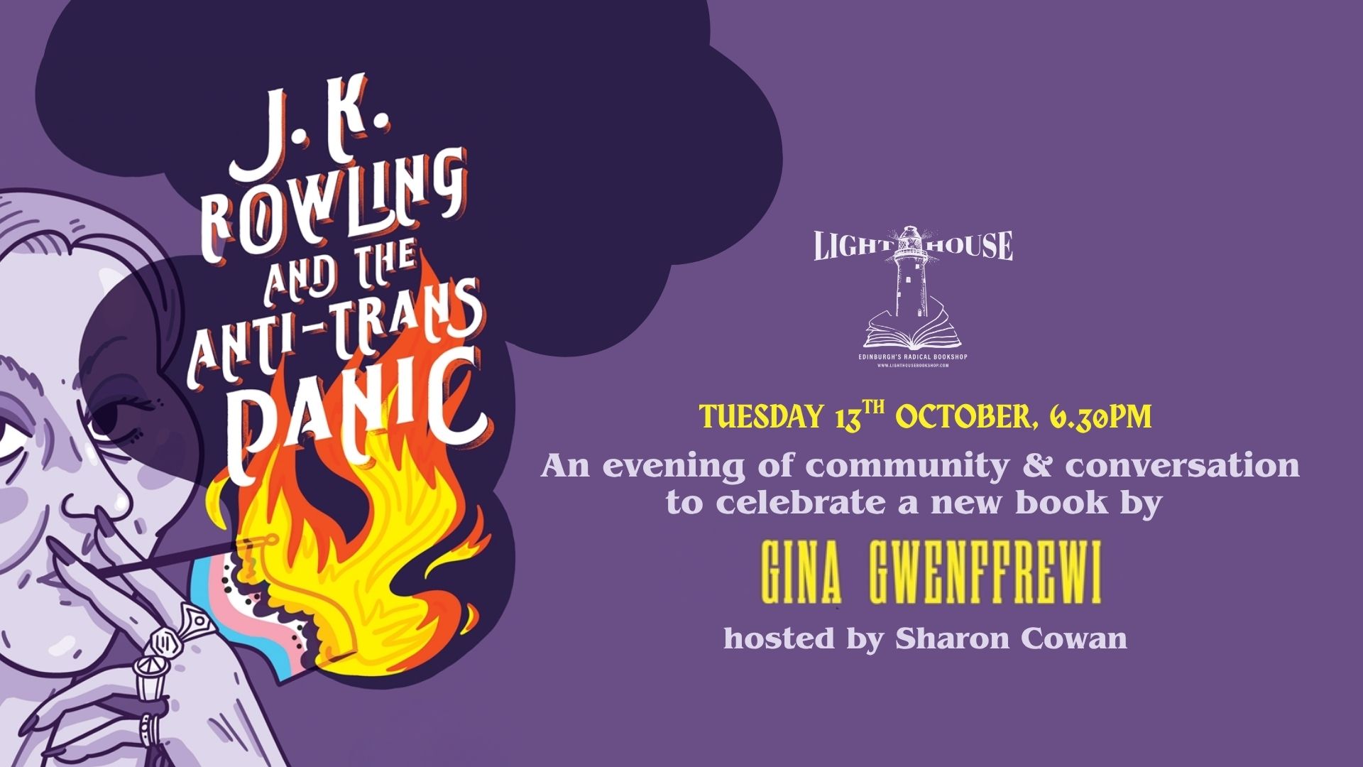 JK Rowling and the Anti-trans Panic: An evening with Gina Gwenffrewi and Sharon Cowan, with Gina Gwenffrewi and Sharon Cowan