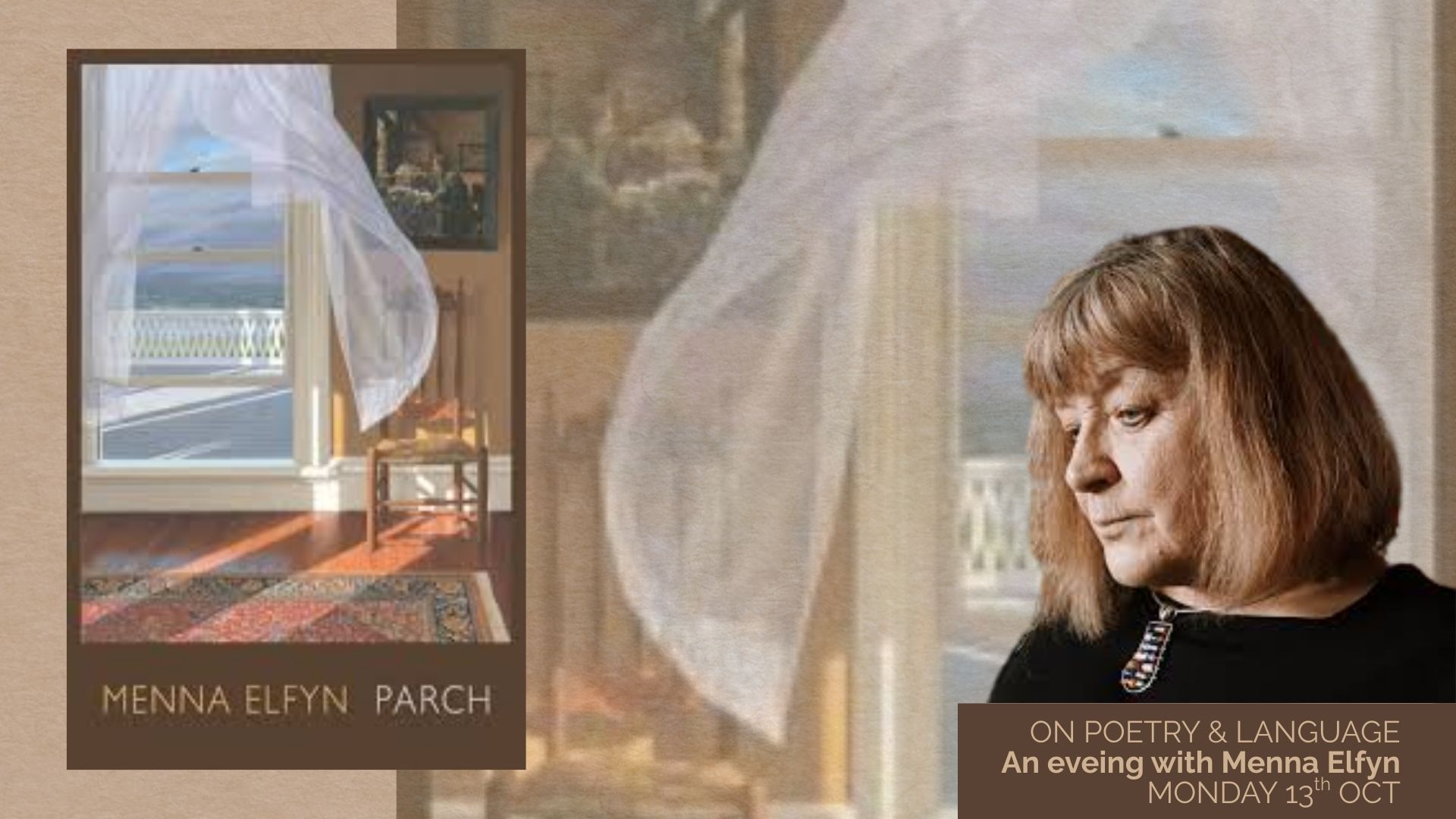Poetry / Translation: Menna Elfyn’s Parch & more, with Menna Elfyn, Marcas Mac an Tuairneir