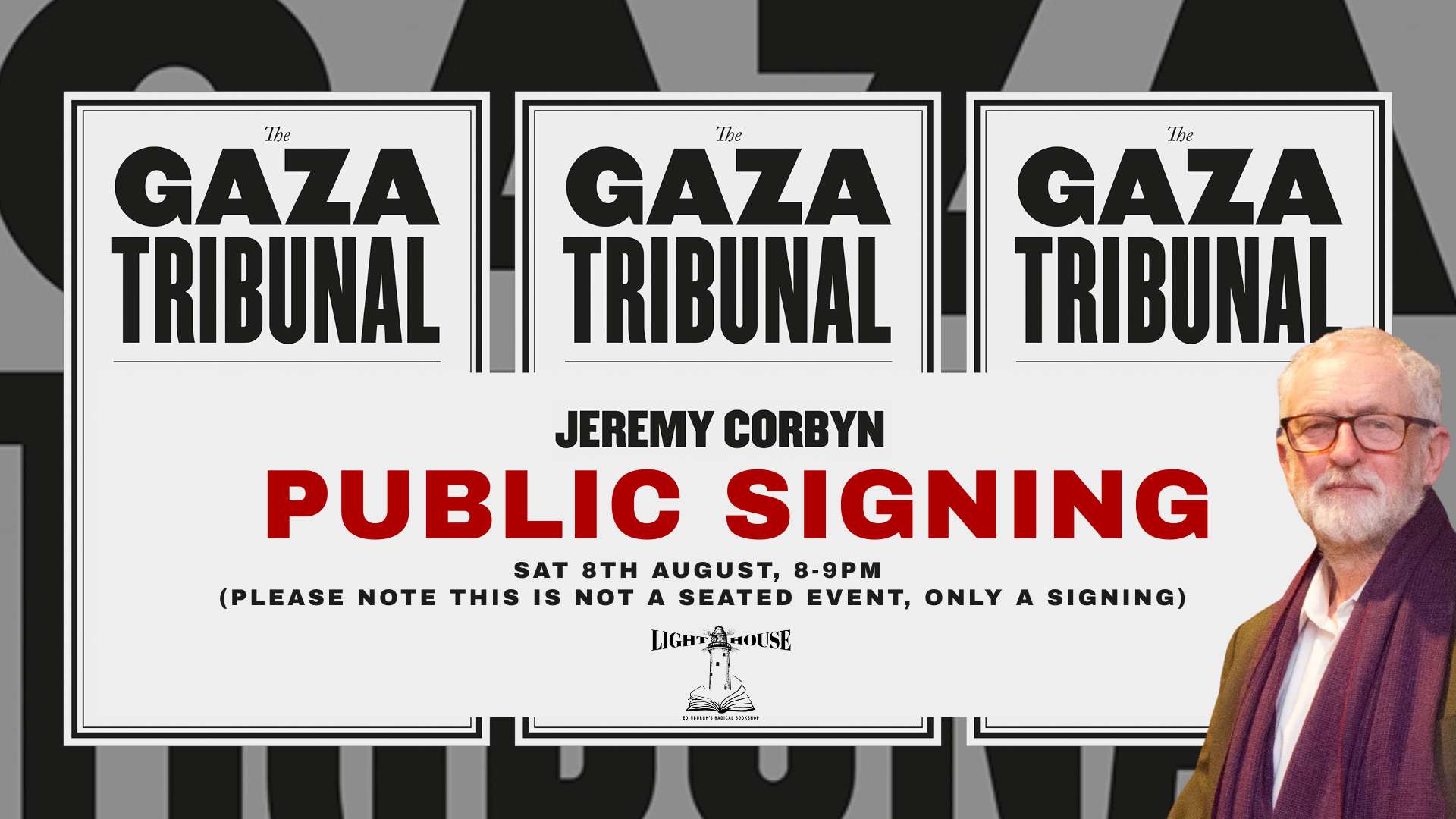 Public signing with Jeremy Corbyn after The Gaza Tribunal event, with Jeremy Corbyn